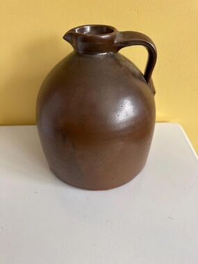 Antique Rustic Stoneware Brown Slip Glaze Syrup Jug Pottery Statement Piece